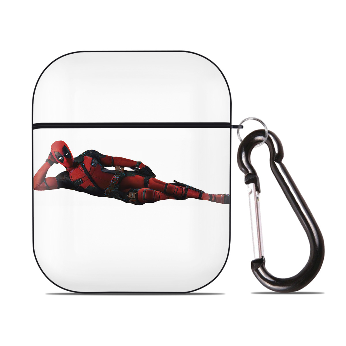 （画像用） Deadpool デッドプール AirPods 第2世代保護ケース ハードシェル ブラック 耐衝撃・防指紋・カラビナ付き