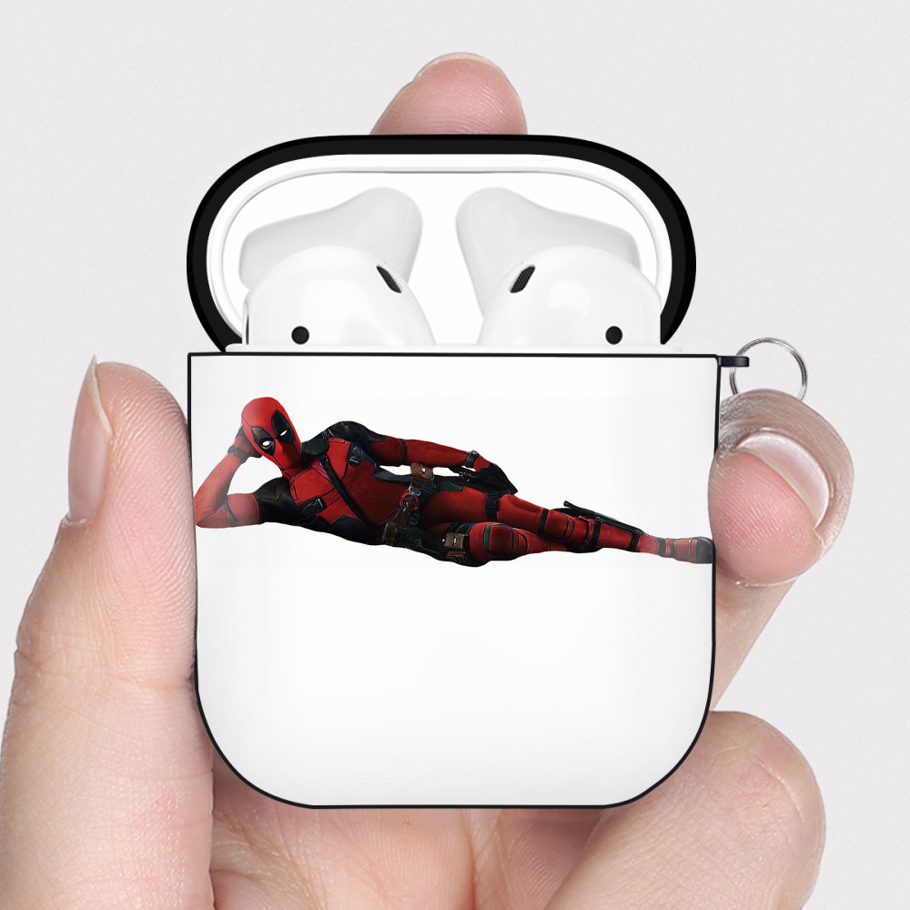 （画像用） Deadpool デッドプール AirPods 第2世代保護ケース ハードシェル ブラック 耐衝撃・防指紋・カラビナ付き