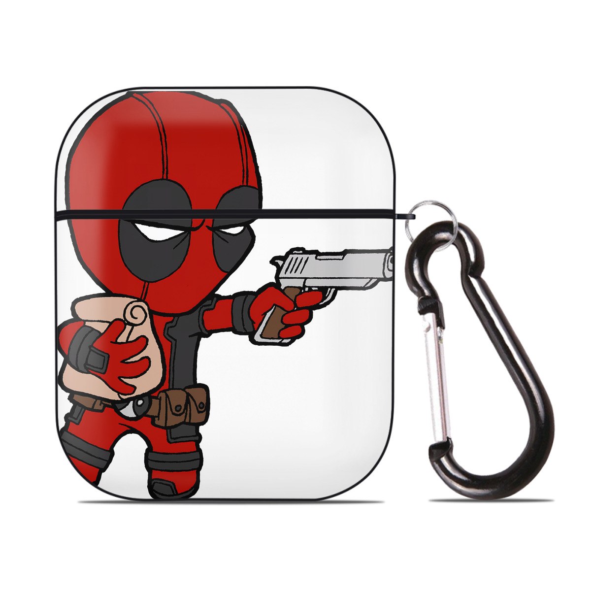 （画像用） Deadpool デッドプール AirPods 第2世代保護ケース ハードシェル ブラック 耐衝撃・防指紋・カラビナ付き