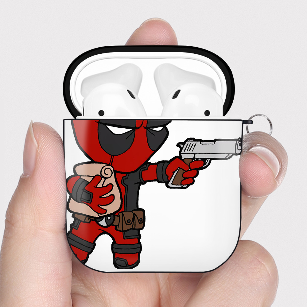 （画像用） Deadpool デッドプール AirPods 第2世代保護ケース ハードシェル ブラック 耐衝撃・防指紋・カラビナ付き