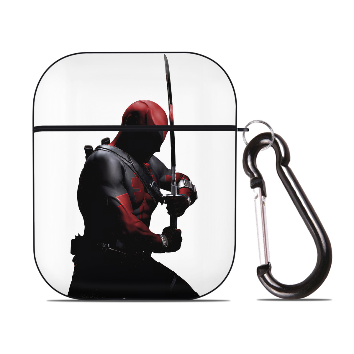 （画像用） Deadpool デッドプール AirPods 第2世代保護ケース ハードシェル ブラック 耐衝撃・防指紋・カラビナ付き