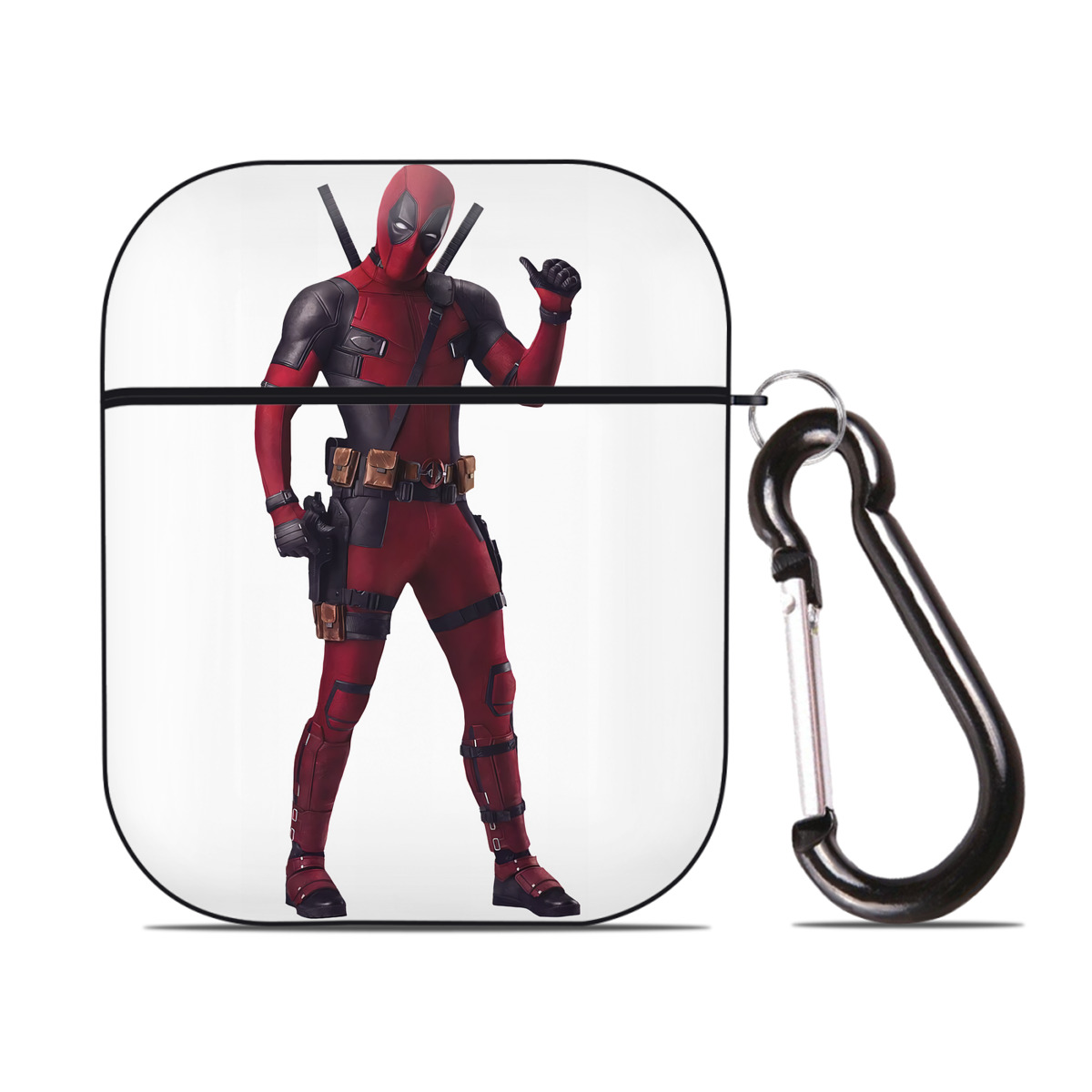 （画像用） Deadpool デッドプール AirPods 第2世代保護ケース ハードシェル ブラック 耐衝撃・防指紋・カラビナ付き