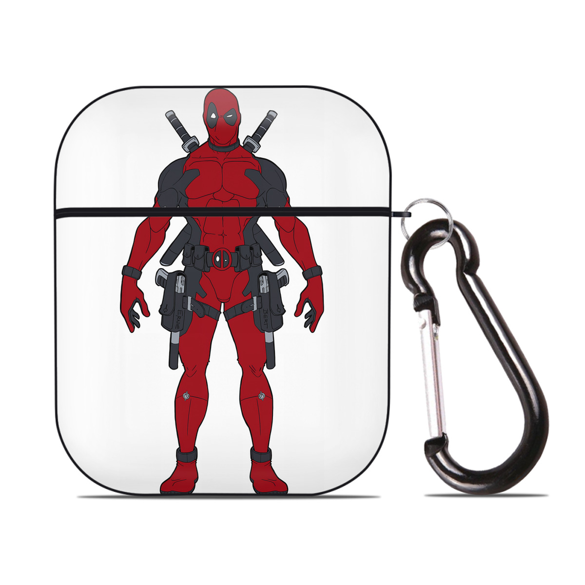 （画像用） Deadpool デッドプール AirPods 第2世代保護ケース ハードシェル ブラック 耐衝撃・防指紋・カラビナ付き
