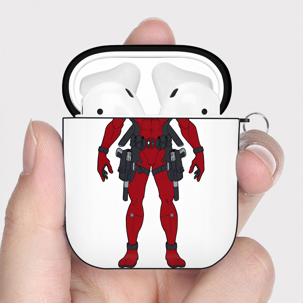 （画像用） Deadpool デッドプール AirPods 第2世代保護ケース ハードシェル ブラック 耐衝撃・防指紋・カラビナ付き