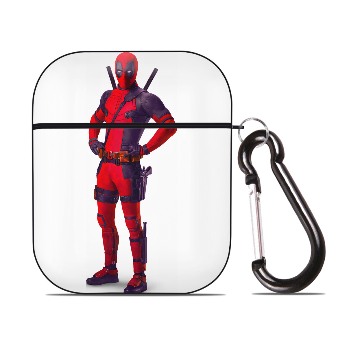 （画像用） Deadpool デッドプール AirPods 第2世代保護ケース ハードシェル ブラック 耐衝撃・防指紋・カラビナ付き