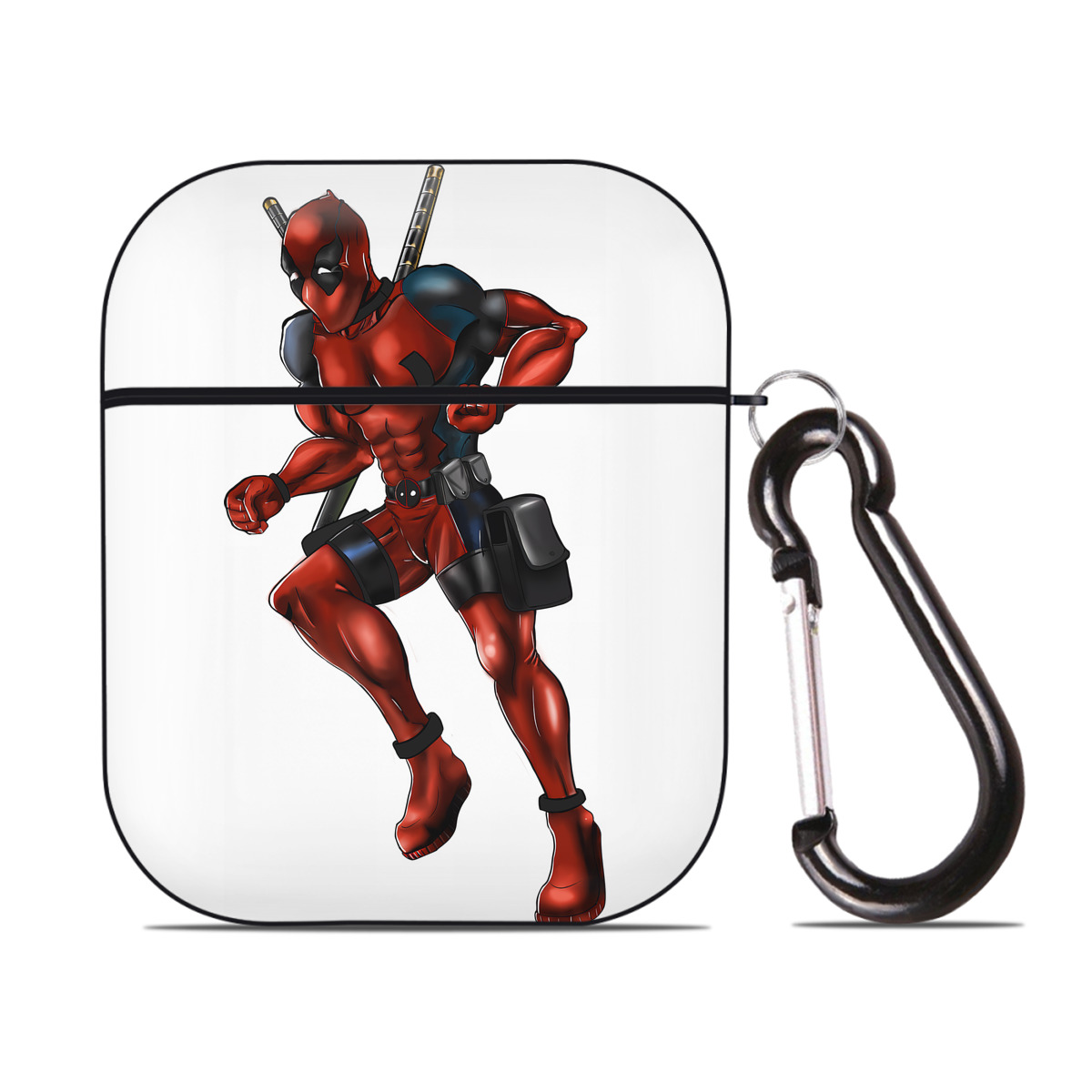 （画像用） Deadpool デッドプール AirPods 第2世代保護ケース ハードシェル ブラック 耐衝撃・防指紋・カラビナ付き