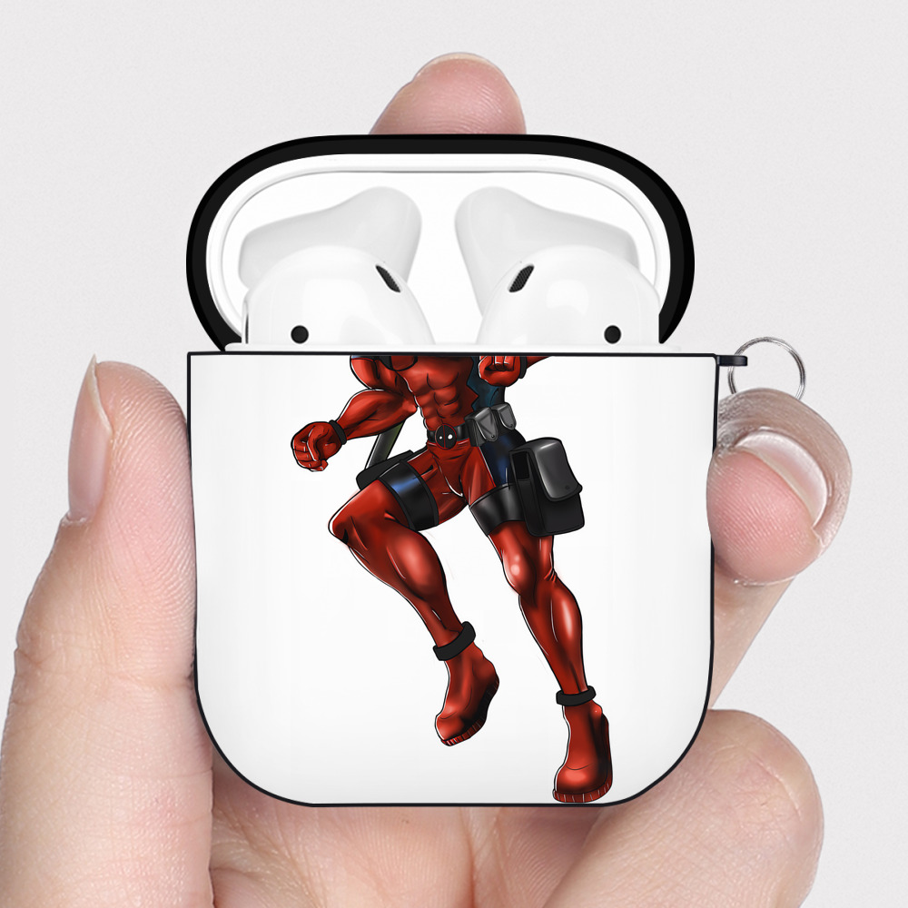 （画像用） Deadpool デッドプール AirPods 第2世代保護ケース ハードシェル ブラック 耐衝撃・防指紋・カラビナ付き