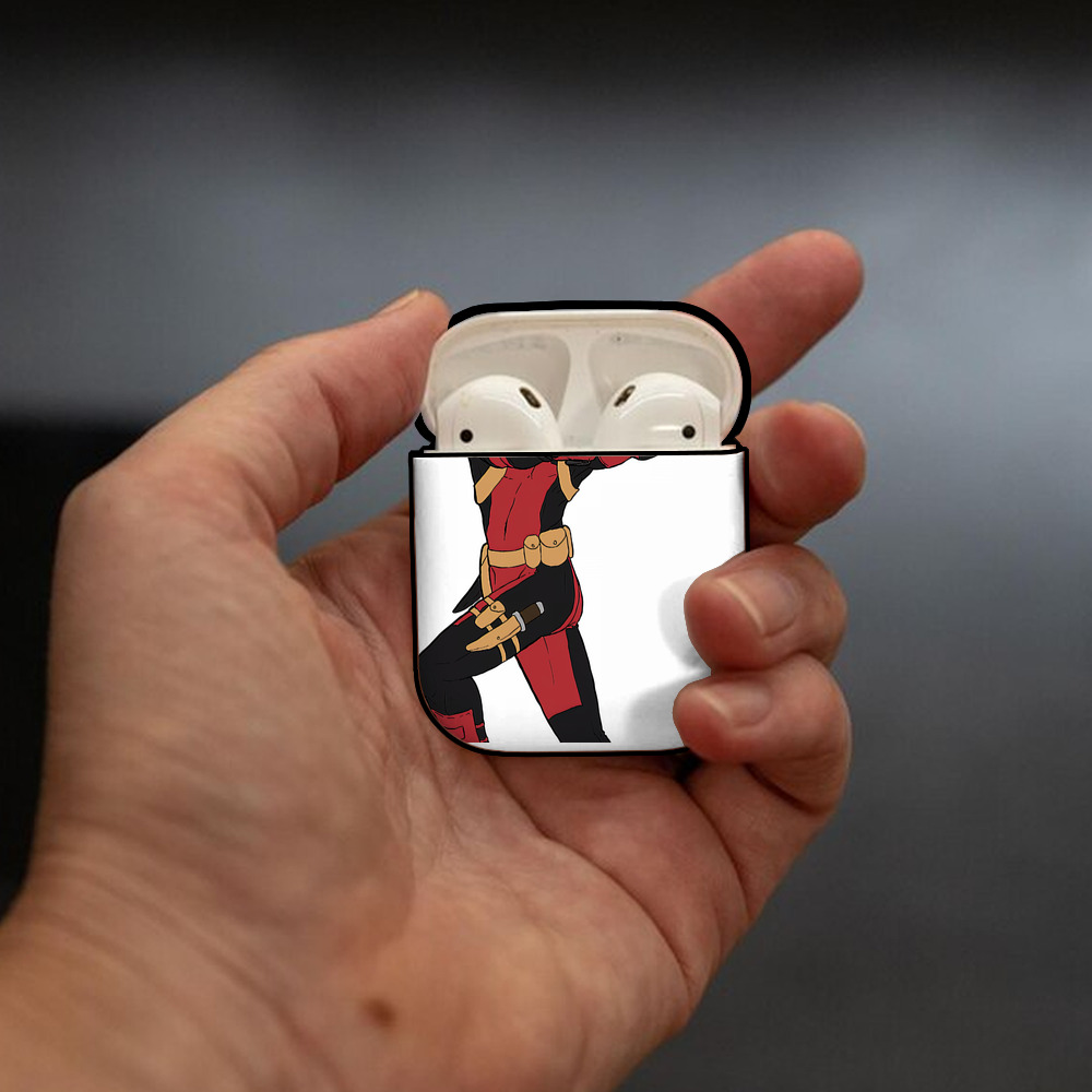 Deadpool デッドプール AirPods 第2世代保護ケース ハードシェル ブラック 耐衝撃・防指紋・カラビナ付き