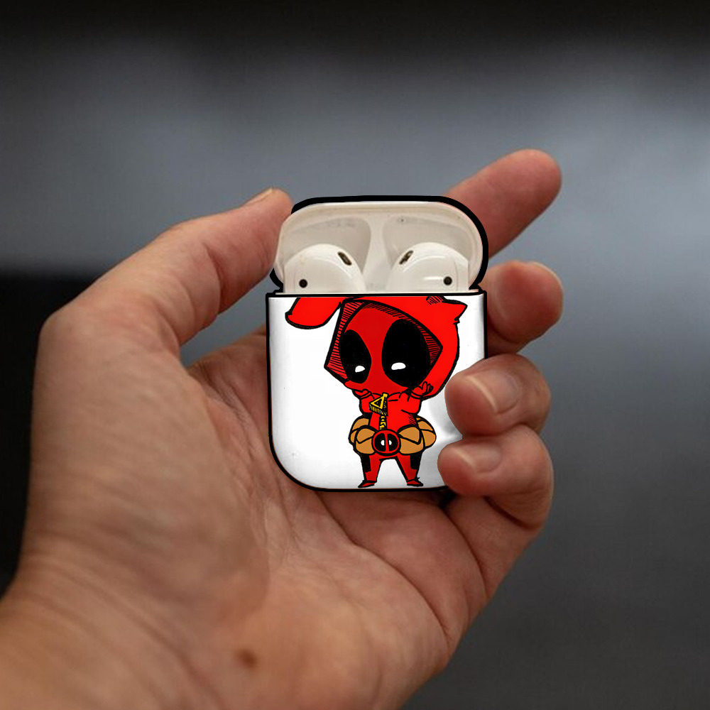 Deadpool デッドプール AirPods 第2世代保護ケース ハードシェル ブラック 耐衝撃・防指紋・カラビナ付き