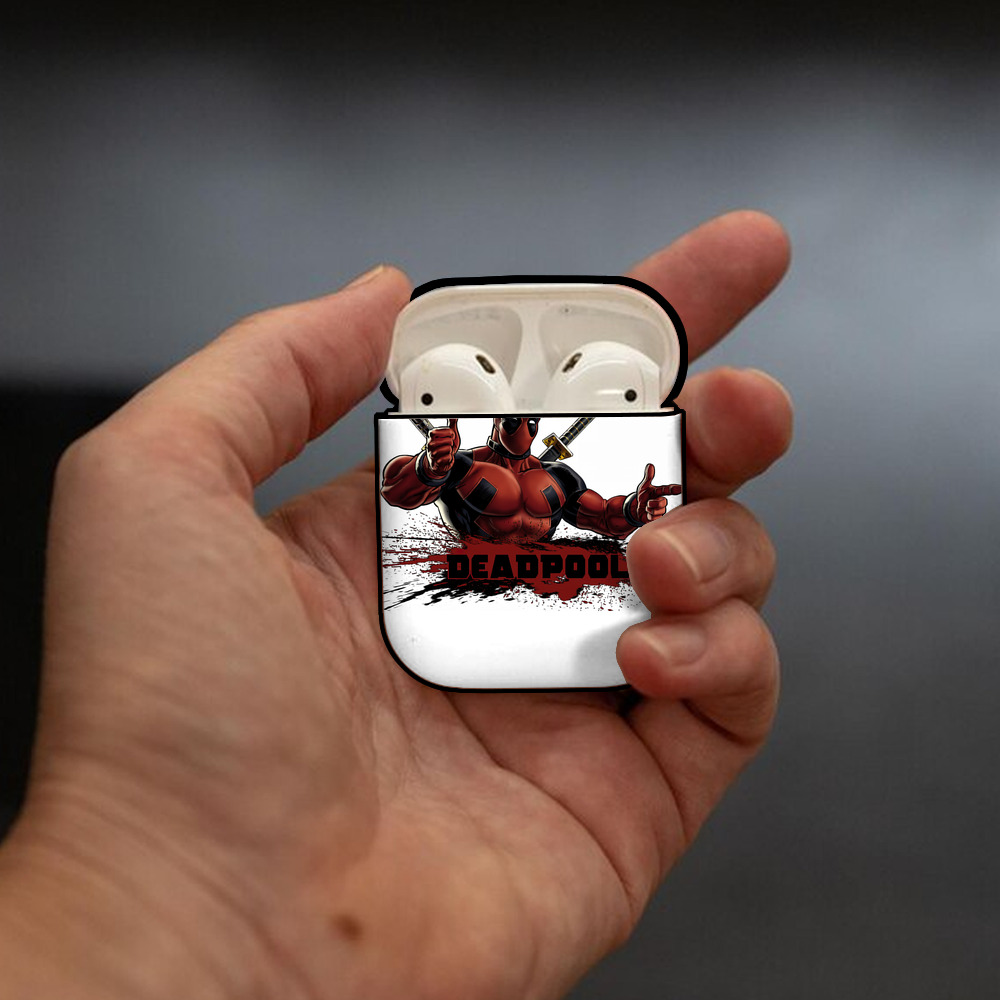 Deadpool デッドプール AirPods 第2世代保護ケース ハードシェル ブラック 耐衝撃・防指紋・カラビナ付き