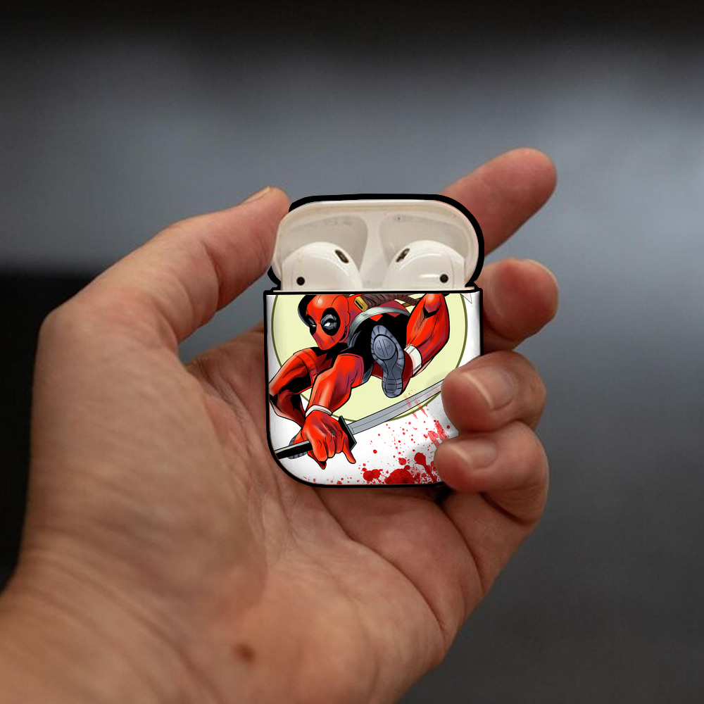 Deadpool デッドプール AirPods 第2世代保護ケース ハードシェル ブラック 耐衝撃・防指紋・カラビナ付き