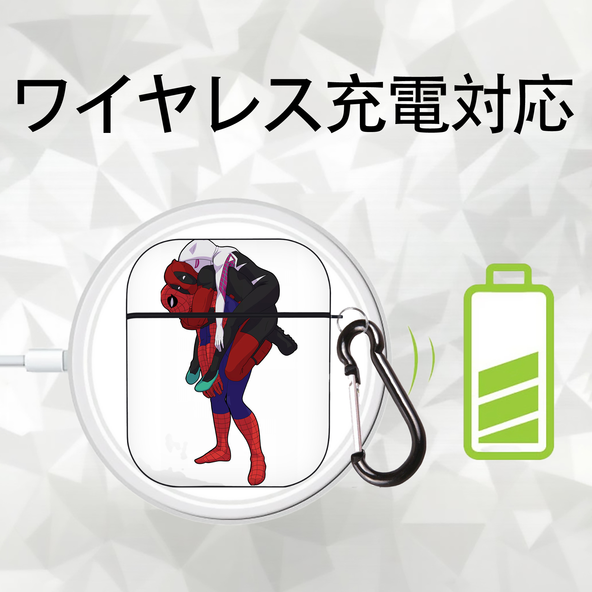 Deadpool デッドプール AirPods 第2世代保護ケース ハードシェル ブラック 耐衝撃・防指紋・カラビナ付き